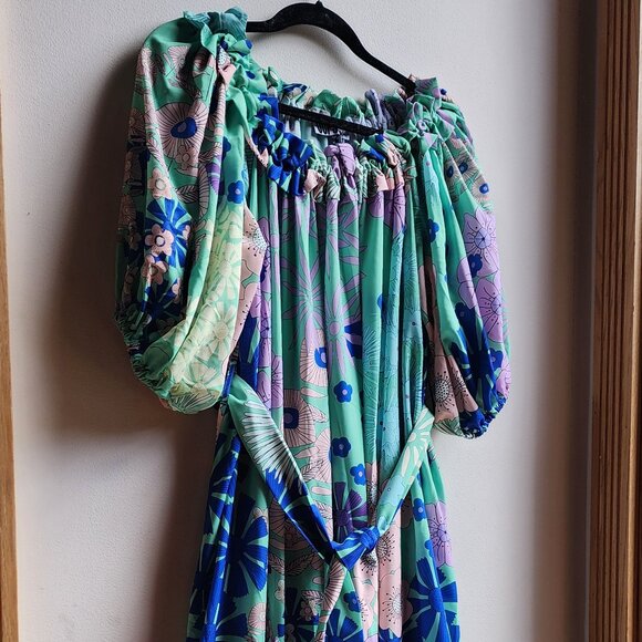 NWT Anthropologie "OOPSCOOL" Off-The-Shoulder Printed Dress Size Large - Picture 3 of 16